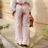 Purpdrank  Plaid Print Pants Women y2k Clothes Elastic Waist Wide Leg Loose Ruffle Hem Trousers Summer Clothing 2000s Streetwear