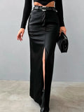 Purpdrank  Sexy Split PU Faux Leather Retro Long Skirts For Women 2025 Spring Fashion Solid High Waisted Office Straight Skirt Female Y2K