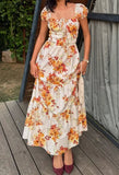 Purpdrank   Spring summer Women's Elegant Floral Print Maxi Dress Square Neck Puff Sleeve Smocked Waist Tiered Ruffle Hem Vacation Dress