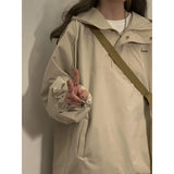 Purpdrank  Gothic Loose Women Vintage Port Wind Half Zipper Pullover Work Clothes Jacket Spring Hoody Drawstring Long Sleeves Casual Coats