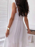 Purpdrank   Boho Midi Dress Women Sexy Backless Dress Summer Spaghetti Strap Fashion White Lace Patchwork Casual Beach Sleeveless Dresses