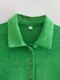 Purpdrank  Women's Terry Cloth Dress Green T-Shirt Collar Loose Fit Casual Spring Summer Maxi Dress
