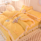 Purpdrank  Purple Bedding Sets Kawaii Seersucker Bed Sheet Pillowcase Fashion Girl Princess Duvet Cover Set 4 Pieces Cute Home Decoration