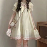Purpdrank  French Elegant Bow Patchwork Loose Dress 2000s Summer Japanese Sweet Kawaii Dress Y2k Harajuku Vintage One Piece Dress Korean