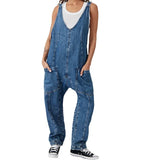 Purpdrank  Elegant Women Denim Bib Overalls Chic Straight Jeans Jumpsuit Romper Pants With Pockets Strap Onepices Streetwear