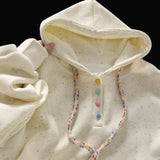 Purpdrank  Pink White Colorful Hooded Sweatshirt for Women Chic Loose Top High-End Fashionable Style