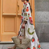 Purpdrank  Women's Floral Long Shirt Dress 3/4 Sleeve Lapel Neck Button-up Flowy Loose Dresses