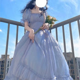 Blue Puff Sleeve Dress Vintage Skirt Fairy Lady Super Mori Style