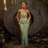 Purpdrank  Sexy Hollow Out Sheath Maxi Dress Women Elegant Sleeveless Backless Strapless Ribbon Ruched Night Club Party Long Dress Sundress