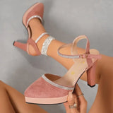 Purpdrank  Ladies Shoes Plus Size Closed Toe  Sandals Elegant Dress Sandals  Crystal Buckle Strap High Heels Shoes
