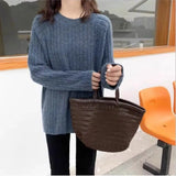 Purpdrank  Women's Korean-Style Loose Pullover Sweater Autumn Winter Vertical Strip Solid Color All-match Lazy Style Outer Wear