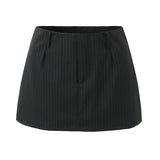 Purpdrank  Y2K Low Waist Striped Mini Skirt With short lining Sexy A-line Package Hips Mini Short Skater Party Femme Gray Black