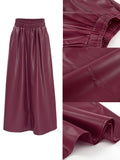 Purpdrank  Women's Angola Red Elastic Waist PU Leather Long Skirt, Elegant A-line Skirts, Ladies Fashion, Autumn, Winter