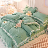Purpdrank  Purple Bedding Sets Kawaii Seersucker Bed Sheet Pillowcase Fashion Girl Princess Duvet Cover Set 4 Pieces Cute Home Decoration