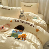 Purpdrank  New Cartoon Embroidery Bed Sets Super Soft and Cute Bedding Set for Kids Adults Comforter Cover Kit for Single and Double