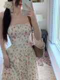 Purpdrank  Elegant Women's Retro Printed Medium Length Dress Summer Fashion Beach Party Y2k Slim Fit Women Versatile Lace Suspender Dress