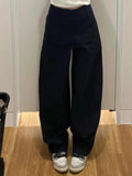 Purpdrank  Casual Tailored Pants Loose Fit Spring Early Loose Straight Leg Workwear Trousers Dark Blue Waist Head Cross-Border Hits