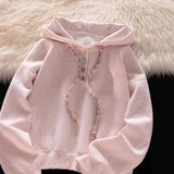 Purpdrank  Pink White Colorful Hooded Sweatshirt for Women Chic Loose Top High-End Fashionable Style