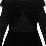Purpdrank  Sexy Black Velvet Off-Shoulder Leopard Mesh Fur Trim Maxi Dress Women's Long Sleeve Patchwork Bodycon Evening Party Dress