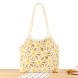 Purpdrank  New Hand Woven Chollowed Out Flower Beach Vacation Casual Versatile Fashion Niche Women's Shoulder Bag