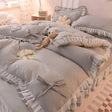 Purpdrank  Purple Bedding Sets Kawaii Seersucker Bed Sheet Pillowcase Fashion Girl Princess Duvet Cover Set 4 Pieces Cute Home Decoration