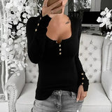 Purpdrank  Spring Elegant Women Corset Skinny Shirt Top New Chic Long Sleeve U Neck Button Slim Ribbed Stretchy T-shirt Streetwear