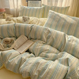 Purpdrank  Striped Bedding Set INS Nordic Girls Soft 100% Cotton Bed Sheet Queen King Size Duvet Set Comforter Set Pillowcase Bed Linens