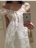 Purpdrank  Ele Embroidered A-Line Dr Women's Summer Chic Bow-Tied Long Dr High Waist Korean Sle Commute Softn Medium
