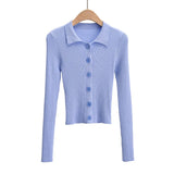 Purpdrank  CHIC Retro Knitting Single Breasted Button Lapel Cardigan Sweater Woman Stripe line Long Sleeve Jumper Knitted Knitwear