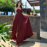 Purpdrank  Pure Desire Sexy Backless Sleeveless Strap Dress for Women Spring New Waist Slimming Design Sense Split A-line Dress