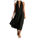 Purpdrank  Women's Halter Neck Deep V Maxi Dress Sleeveless Loose Flowy Long Dress With Pockets Casual Beach Cover Up Dress For Vacation