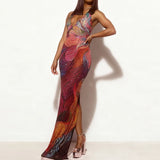 Purpdrank  Summer New High Waist Sleeveless Dresses Hot Girl Gradient Printed V-neck Halter Dress Fashion Shiny Sequins Slim Banquet Dress