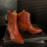 Purpdrank - 2023 New Winter Chelsea Boots for Woman Genuine Leather Pointy Toe Wedge Heel Ankle Boots Simple Comfortable Cowboy Boots Female