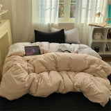 Purpdrank  Bed Linen Bedding Set Solid Color Stripes Printing Washed Cotton Bedroom Decor Duvet Cover Pillowcase Bedspread Four Piece Sets