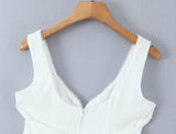 Purpdrank  Sexy White V neck Low Ruched Bra Chest Tank Tops Women Tie Bow Sashes Zipper Back Crop Tank Girl Tee
