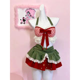 Purpdrank  Y2K 2 Pieces Set Woman Outfit Kawaii Bow Plaid Lace Halter Tops Gyaru Ruffles Mini Skirt Summer Japanese Design Clothes