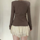 Purpdrank  Basic Floral Ribbed T-Shirt Casual O-Neck Long Sleeve Tees Women Autumn Spring Fashion Streetwear Ladies Layering Tops Y2K