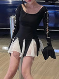 Purpdrank - Lace Up High Waist Dress For Women Folds Splice Bodycon Mini Dress Hot Girls Street Slim See Through Dresses Woman Autumn