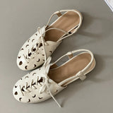 Purpdrank  Retro Hollow Lace-up Low Heel Pumps Women Fashion Roman Style Brand Designer Shoes Comfortable Round Toe Back Strap Casual Shoes