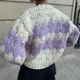 Purpdrank  Stripe Pattern Cropped Cardigans Vintage Lantern Sleeves Knitted Sweater Aesthetic Y2k Knitwear Coat Women Autumn Outwear Street