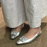 Purpdrank  Silver Square Toe Slingback Design Flat Sandals Women Summer Fashion Shallow Brand Mules Elegant Comfortable Zapatos Para Mujer