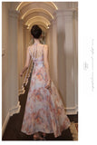 Purpdrank  Elegant Floral Print Sleeveless Maxi Dress Cut-out Waist Design Party Sexy  Backless Straps Colorful Halter Evening Long Dresses