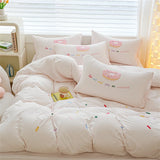 Purpdrank  Pink Bedding Sets Solid Color Washed Cotton Home Girls Bedroom Decor Duvet Cover Pillowcase Bedspread Embroidery Four Piece Set