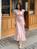Purpdrank  French Holiday Style Sweet Summer Dresses Women New Fashion Floral Pink Chic Long Dress Female Elegant Korean Popular Clothes