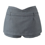 Purpdrank  Women V Low Waist With Belt Mini Skirt American Vintage All-match Package Hips Short Skirts Side Zipper With Shorts Underwear