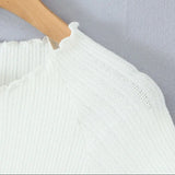 Purpdrank  Women Hollow out Through Buttons Pearl Knitted Short Sleeve Sweater Crop Pullovers Knitwear All Match Knitting Tops Jumper