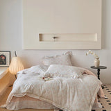 Purpdrank  Vintage French Country Rustic Style Floral Bedding Set 100% Cotton Double Layer Crinkle Yarn Duvet Cover Bed Sheet Pillowcases