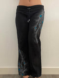 Purpdrank  Autumn Casual All Match Slim Low Waist Print Slight Strech Drawstring Pants