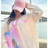 Purpdrank  Trendy Women's Clothing Knitted Cardigan Embroidery Sweater Coat Lazy Streetwear Comfortable Single Row Buttons Patchwork Tops