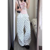 Purpdrank  American Retro Polka Dot Wide Leg Casual Pants Women's Autumn New Style Spicy Girl Lazy Loose Fit Long Trousers